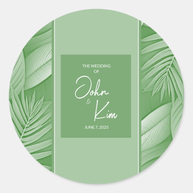 Tropical Green Wedding Sticker (Front)