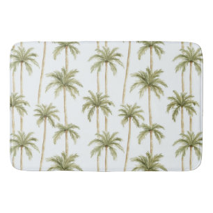 Tropical Green White Palm Trees   Bath Mat