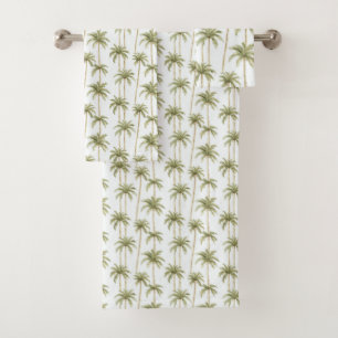 Tropical Green White Palm Trees Bath Towel Set