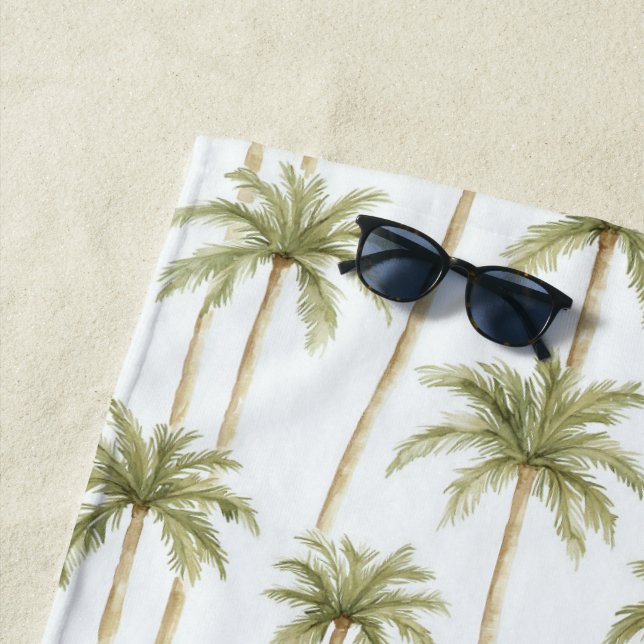 Tropical Green White Palm Trees   Beach Towel (In Situ)