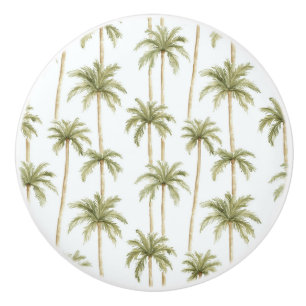 Tropical Green White Palm Trees Ceramic Knob