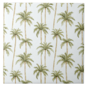 Tropical Green White Palm Trees Ceramic Tile