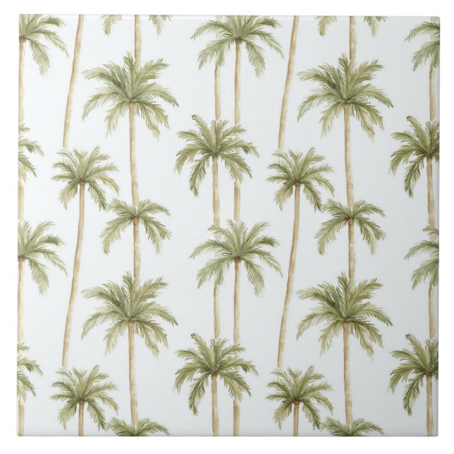 Tropical Green White Palm Trees   Ceramic Tile (Front)