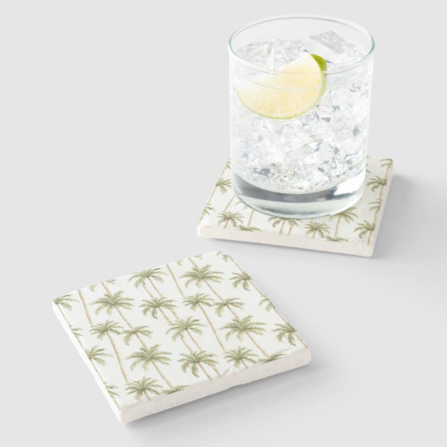 Tropical Green White Palm Trees   Stone Coaster (Side)