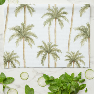 Tropical Green White Palm Trees Tea Towel