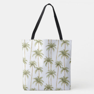 Tropical Green White Palm Trees Tote Bag