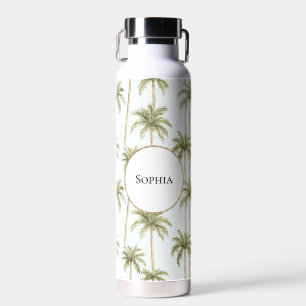 Tropical Green White Palm Trees Water Bottle