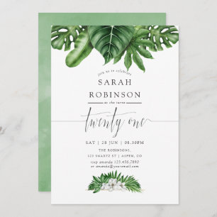 Tropical Greenery 21st Birthday Party Invitation