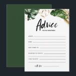 Tropical Greenery Advice for the Newlyweds Wedding Card<br><div class="desc">Write your advice and well wishes for the newlyweds with this customisable wedding advice card. It features watercolor illustration of tropical leaves, black and gold foil brushstrokes and modern calligraphy. Personalise by adding back texts. This tropical wedding advice card is perfect for tropical and summer couples showers, weddings, engagements and...</div>