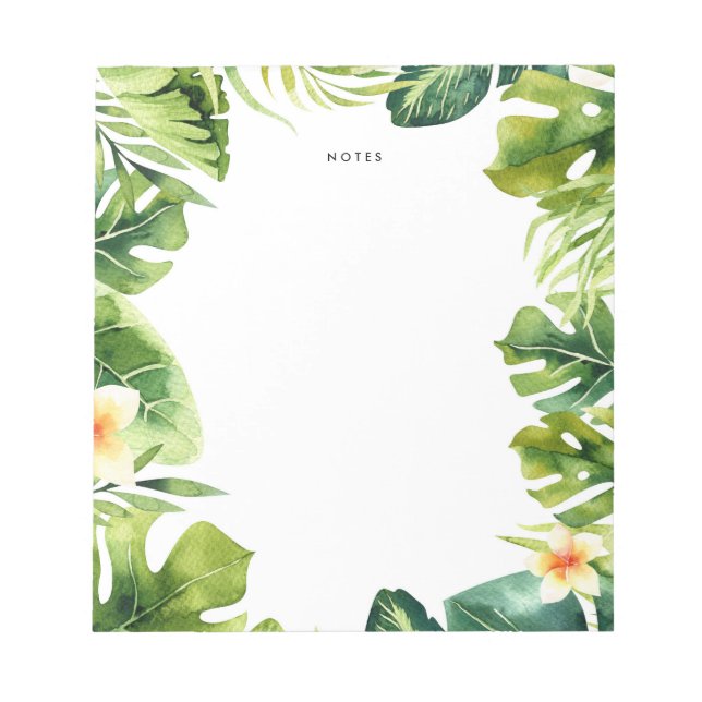 Tropical Greenery and Plumeria Frame Notepad (Front)