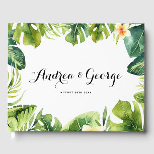 Tropical Greenery and Plumeria Frame Wedding II Guest Book