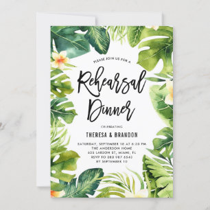 Tropical Greenery and Plumeria Rehearsal Dinner Invitation