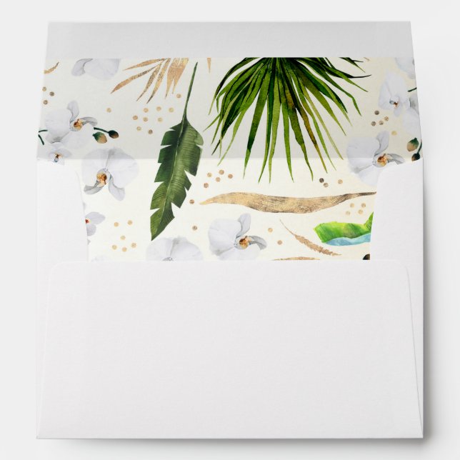 Tropical Greenery and White Orchids Pattern Envelope (Back (Bottom))