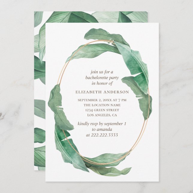Tropical greenery bachelorette party. Botanical Invitation (Front/Back)