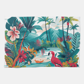 Tropical Greenery Birds Tea Towel
