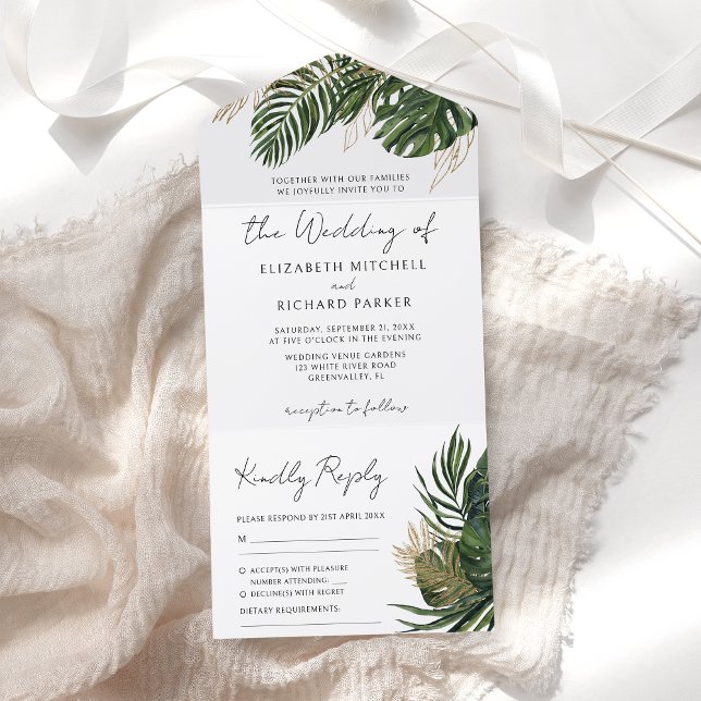 Tropical Greenery Botanical All In One Wedding Invitation (Creator Uploaded)