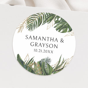 Tropical Greenery Botanical Summer Boho Wedding Classic Round Sticker