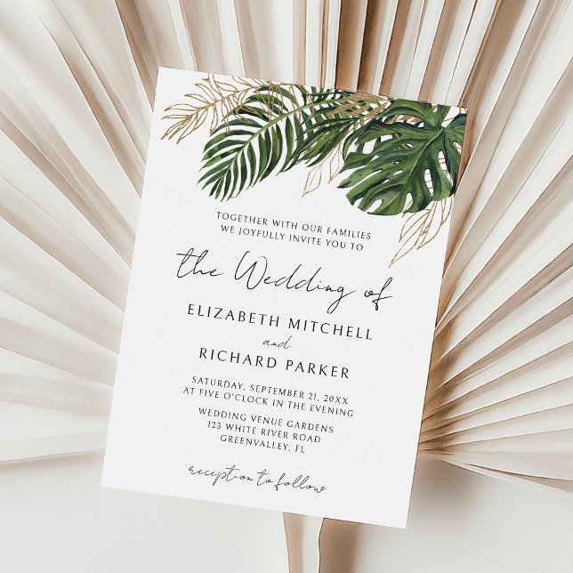 Tropical Greenery Botanical Summer Boho Wedding Invitation (Creator Uploaded)
