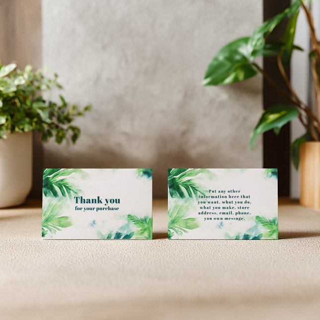Tropical Greenery botanical Thank You Enclosure Card (Tropical green leaves thank you for your purchase insert card)