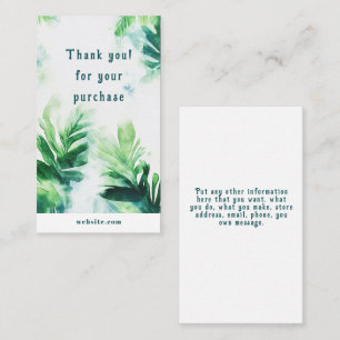 Tropical Greenery botanical Thank You Packaging Enclosure Card