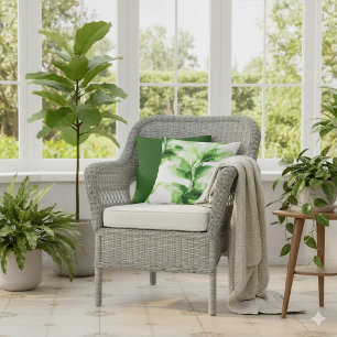 Tropical Greenery Botanical Watercolor Leaf Cushion