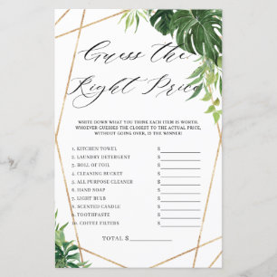 Tropical Greenery Bridal Guess Right Price Game