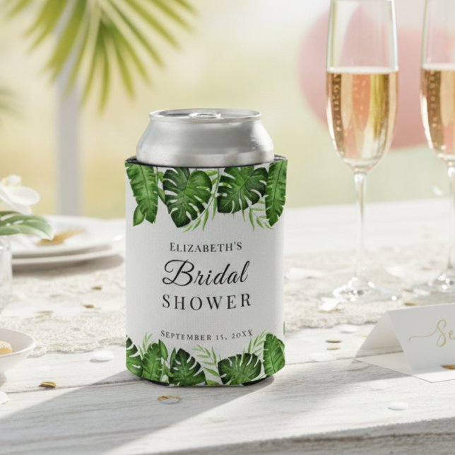 Tropical Greenery Bridal Shower Monstera Leaf Can Cooler (Creator Uploaded)
