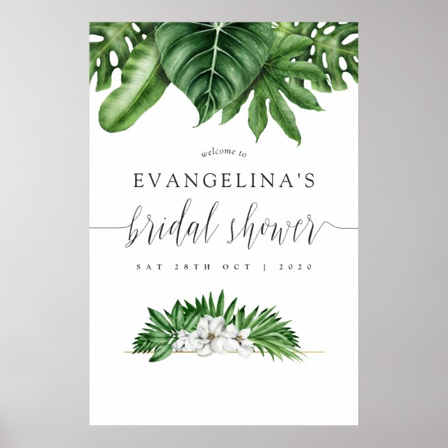 Tropical Greenery Bridal Shower Welcome Poster (Front)