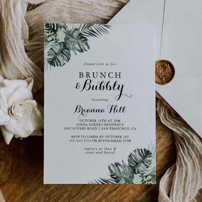 Tropical Greenery Brunch and Bubbly Bridal Shower Invitation (Creator Uploaded)