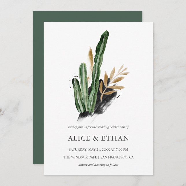 Tropical Greenery Cactus Wedding Invitation (Front/Back)