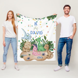 Tropical Greenery cute Dinosaurs Name Baby Blanket