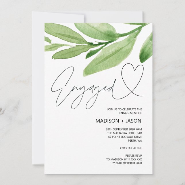 Tropical Greenery Engagement Wedding Party Invitation (Front)