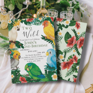 Tropical Greenery Exotic Parrots Wild Birthday  Invitation