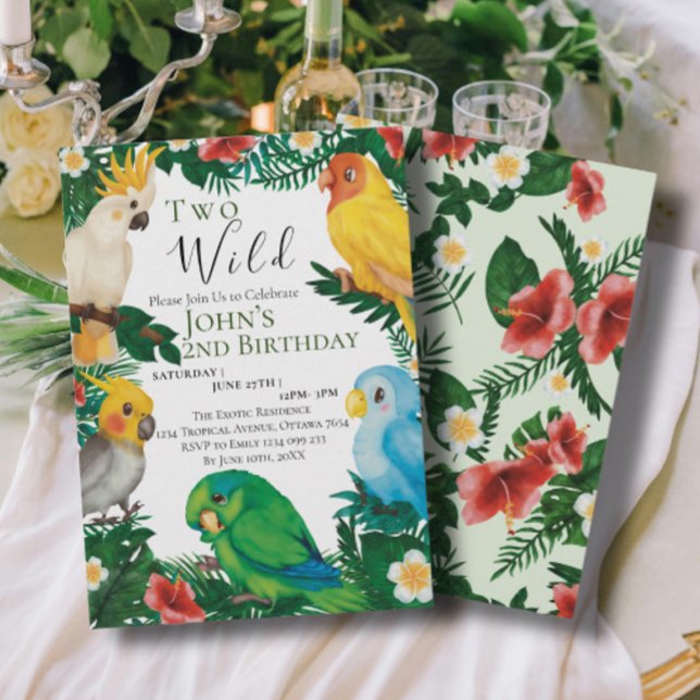 Tropical Greenery Exotic Parrots Wild Birthday  Invitation (Creator Uploaded)
