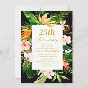 tropical greenery floral 25th wedding anniversary invitation