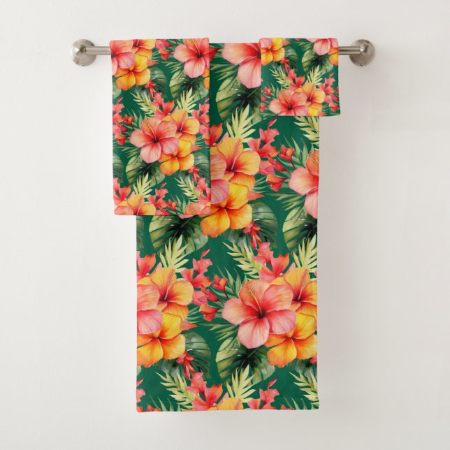 Tropical  Greenery Floral  Bath Towel Set (Insitu)