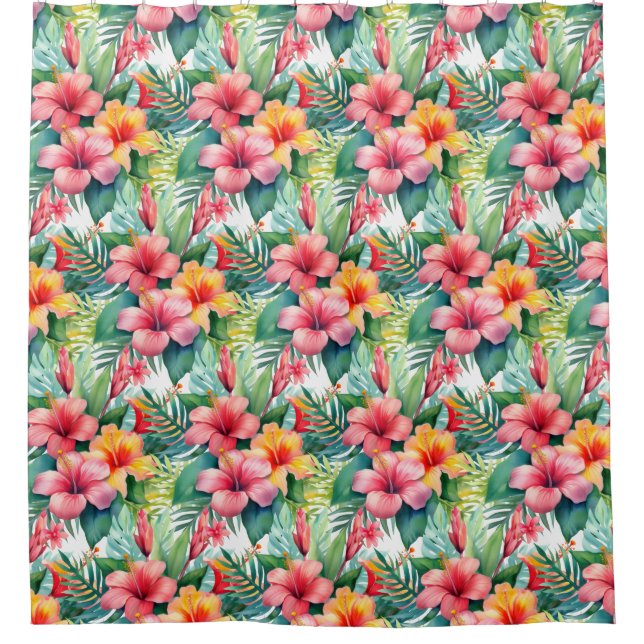 Tropical  Greenery Floral  Shower Curtain (Front)