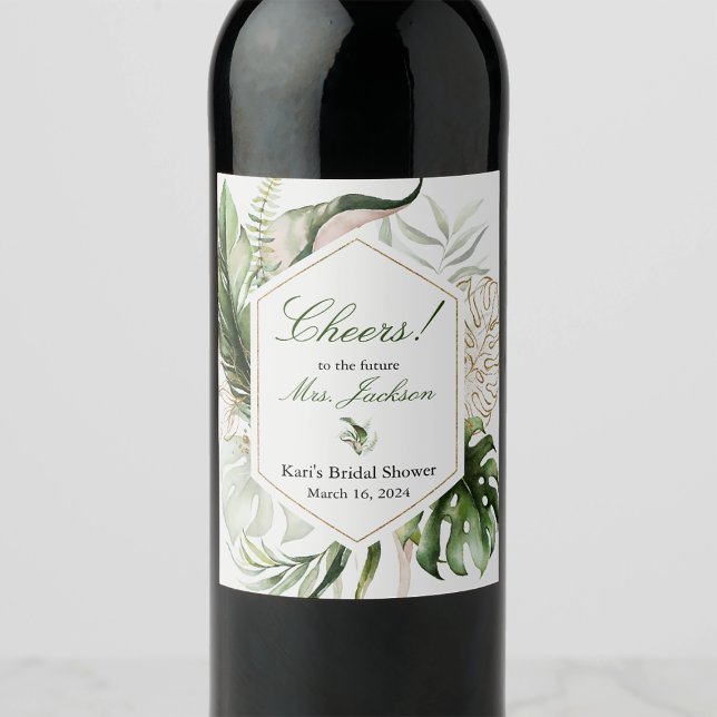 Tropical Greenery Floral Wine Bottle Label (Creator Uploaded)