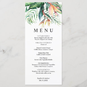 Tropical Greenery Flowers Modern Minimal Wedding Menu