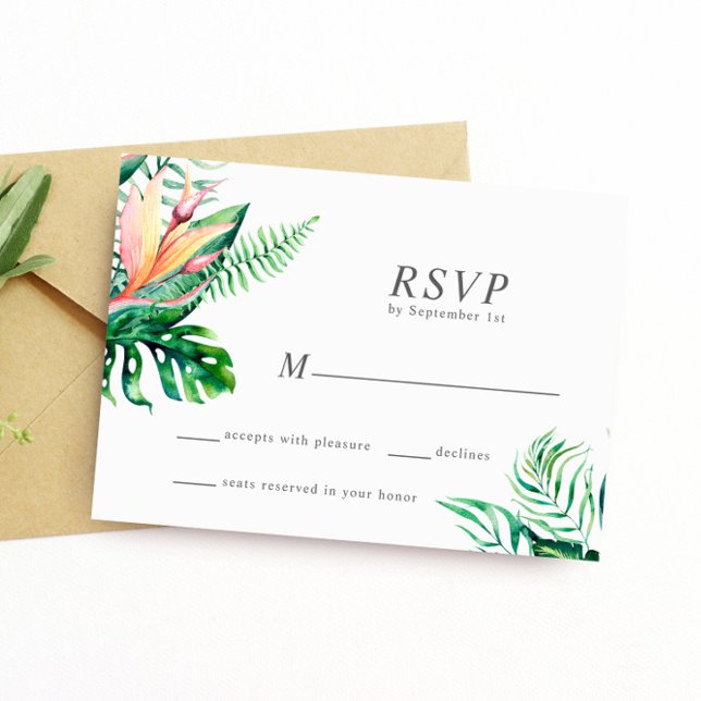 Tropical Greenery Flowers Wedding Response Card (Creator Uploaded)