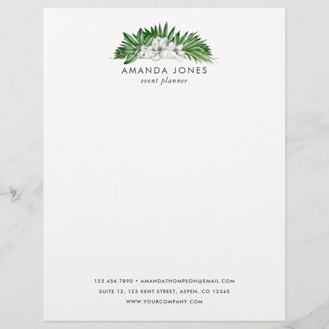 Tropical Greenery Foliage Custom Letterhead (Front)