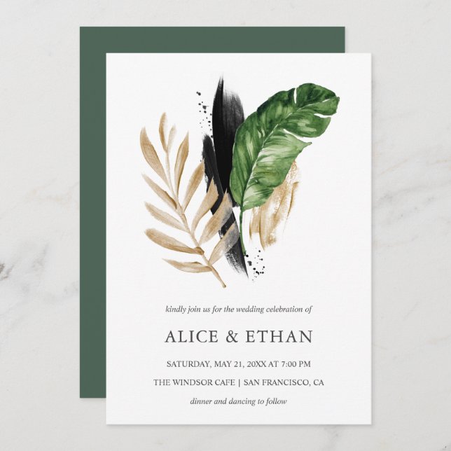 Tropical Greenery Foliage Wedding Invitation (Front/Back)