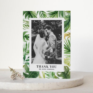 Tropical Greenery Frame Photo Wedding Thank You Postcard