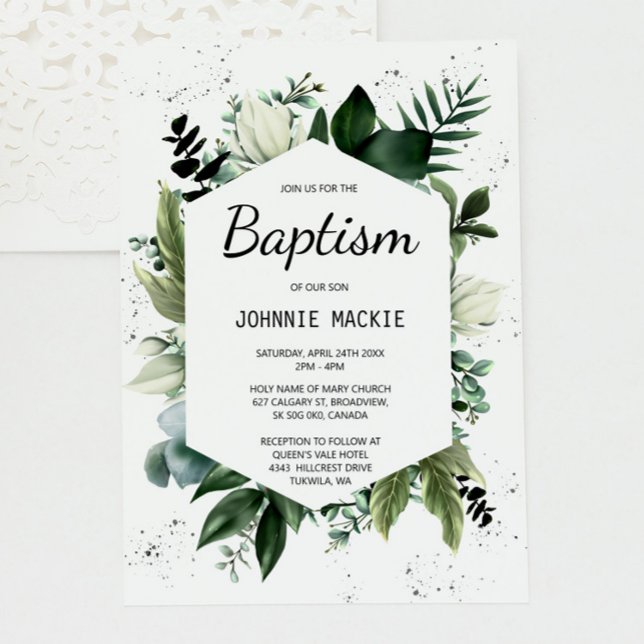 Tropical Greenery Framed Baptism Invitation (Creator Uploaded)
