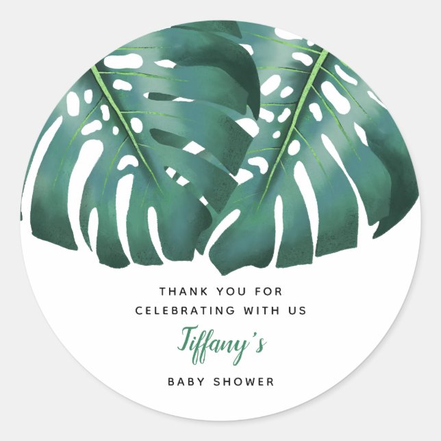 Tropical Greenery Gender Neutral Baby Shower Classic Round Sticker (Front)