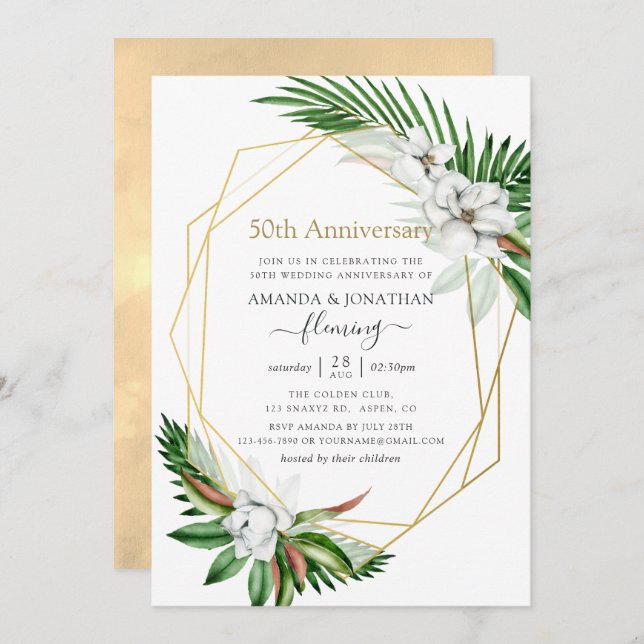 Tropical Greenery Geometric 50th Anniversary Invitation (Front/Back)