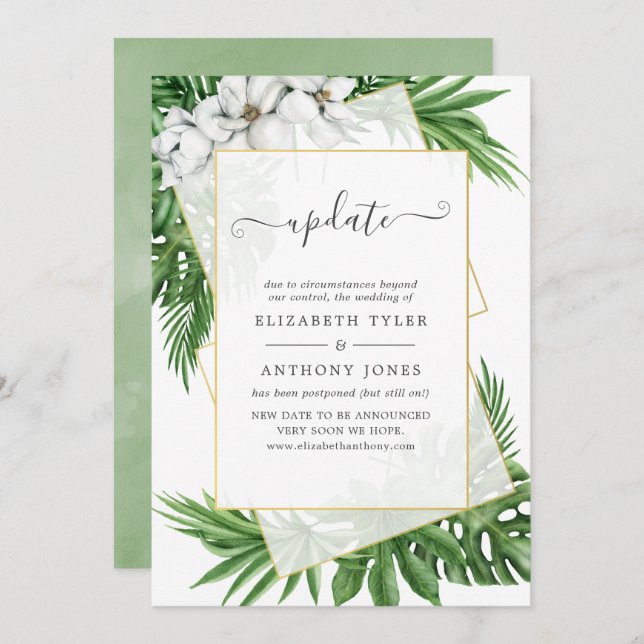 Tropical Greenery Geometric Summer Wedding Update Invitation (Front/Back)