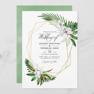 Tropical Greenery Geometric Wedding Photo Invitation