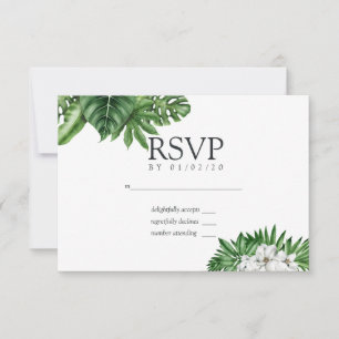 Tropical Greenery Geometric Wedding RSVP Card