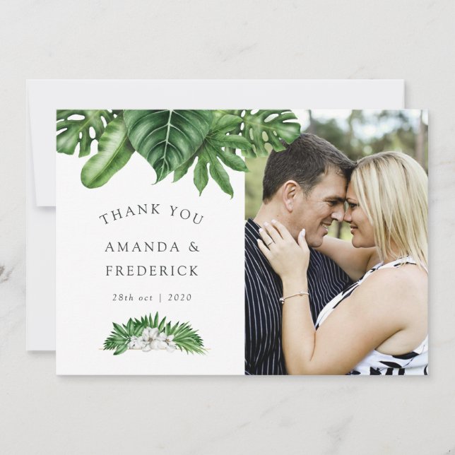 Tropical Greenery Geometric Wedding Thank You Card (Front)